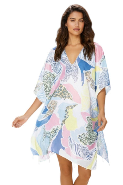 Wild Habitat Sheer Patchwork Animal Print V-Neck Cover-Up Dress 2
