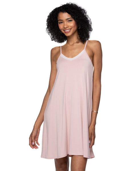 A La Slip Cami Slip V-Neck Knit Slip Dress with Mesh Lace Detail