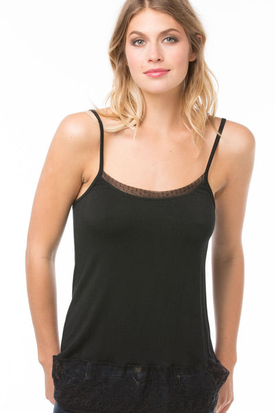 A La Slip Cami Slip XS / Black / ALSCAJM-PS Rayon Jersey Stretch Cami with Embroidery Lace Hem | Crop Length