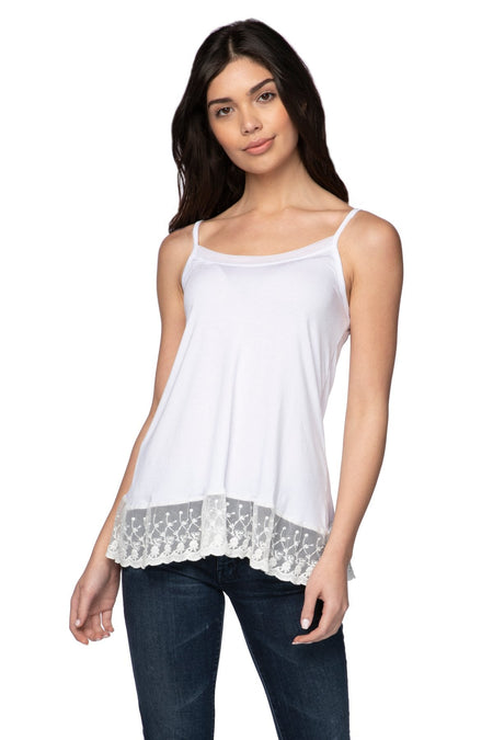 Knit Cami with Embroidery Lace Hem in Nude (Ivory)