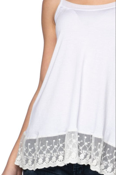 A La Slip Cami Slip XS / White Knit Cami with Embroidery Lace Hem in White