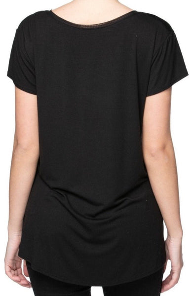 A La Slip Tee Mesh Trim Rayon Jersey Layering Tee