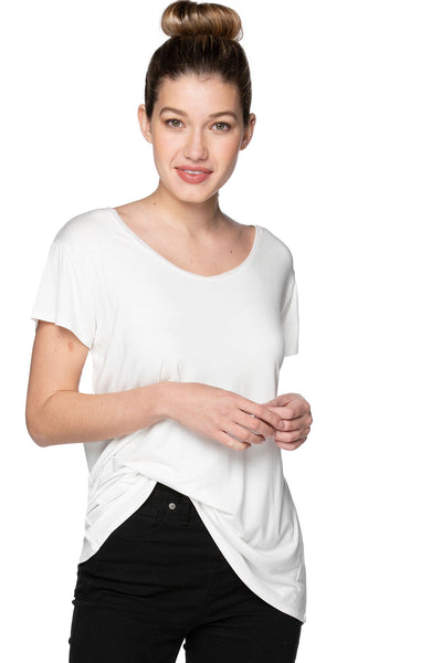 A La Slip Tee S / Nude (Ivory) Mesh Trim Rayon Jersey Layering Tee