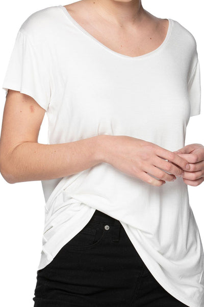 A La Slip Tee S / Nude (Ivory) Mesh Trim Rayon Jersey Layering Tee