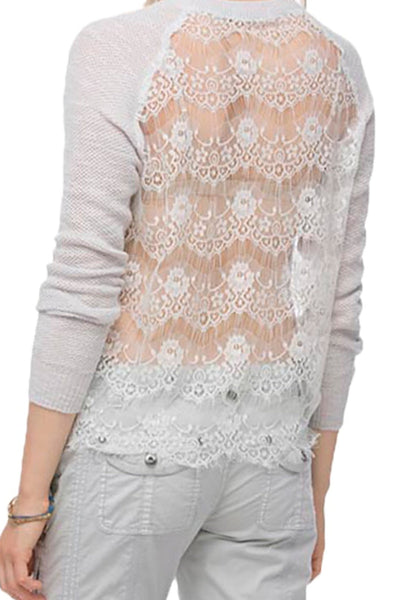 Almost Vintage Lace Back Crew Slub Cotton Knit Sweater - Subtle Luxury