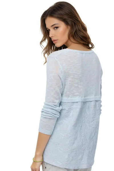 Almost Vintage Slub Knit Sweater with Embroidery Back Panel - Subtle Luxury