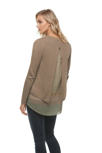 Almost Vintage Sweater Cardigan with Sheer Silk Layer or Print - Subtle Luxury