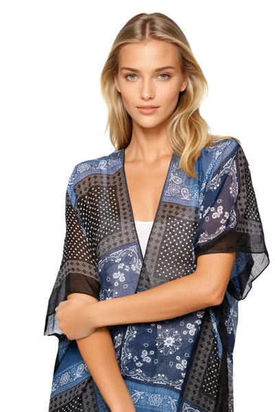 Bandana Blues Print Kimono Coverup - Subtle Luxury