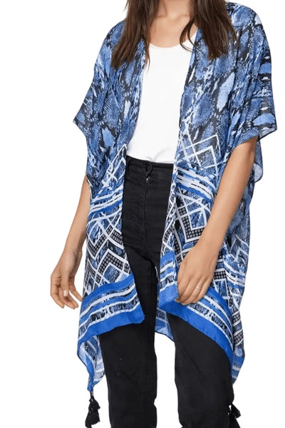 Bebop Blues Print Coverup Kimono Wrap - Subtle Luxury