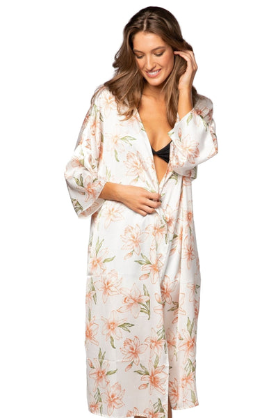 Bed to Brunch Robe Kimono in Painted Lillies Print - Subtle Luxury