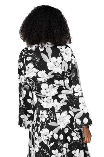 Bed to Brunch Tie Wrap Long Top in Shadowed Petals Print - Subtle Luxury
