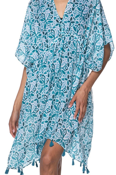 Blue Tiles Blue Print in Isle Sundress Coverup - Subtle Luxury