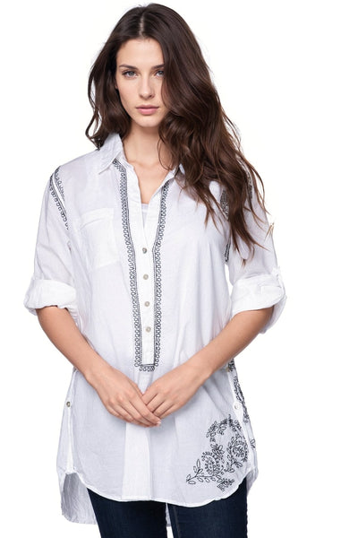 Boyfriend White Cotton Shirt in Limited Supply Embroidery Colors Sale - Subtle Luxury