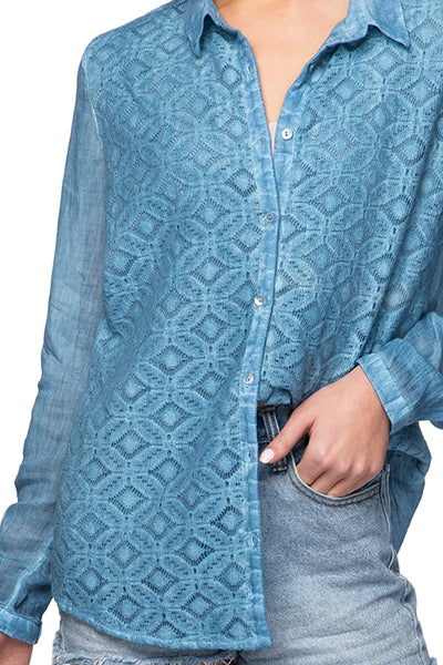 Button Up Front Lace Shirt - Pigment Dye - Subtle Luxury