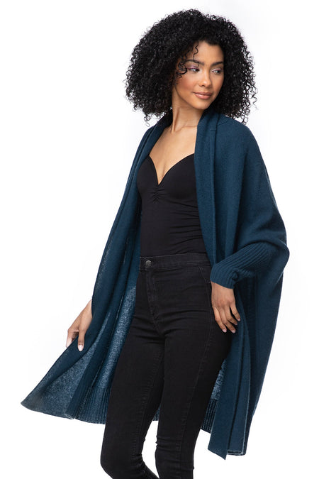 100% Cashmere Coastal Cool Reversible Crew to V-neck Sweater Knit Poncho - Dark Colors