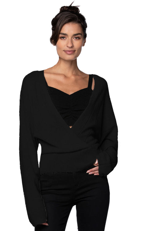 California Cashmere by Subtle Luxury Cashmere Camilla Crossover Top / S/M / Black 100% Cashmere Camilla Front Crossover Sweater
