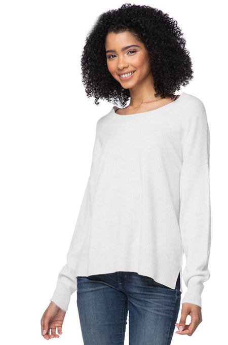 100% Cashmere Loose & Easy Crew Sweater in White