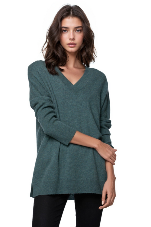 California Cashmere by Subtle Luxury Cashmere Double V-Neck Sweater / S/M / Hunter 100% Cashmere Reversible Easy V-Neck Sweater in Fall Favorites