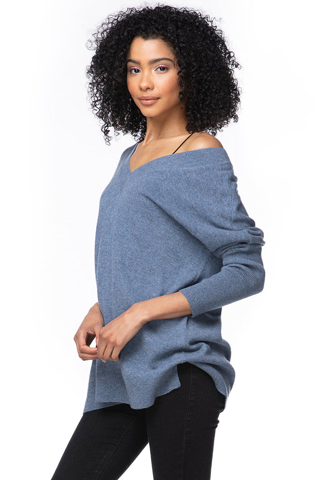 California Cashmere by Subtle Luxury Cashmere Double V-Neck Sweater / XS/S / Bijou 100% Cashmere Reversible Easy V-Neck Sweater in Fall Favorites