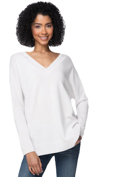 California Cashmere by Subtle Luxury Cashmere Double V-Neck Sweater / XS/S / White 100% Cashmere Reversible Easy V-Neck Sweater - Neutrals