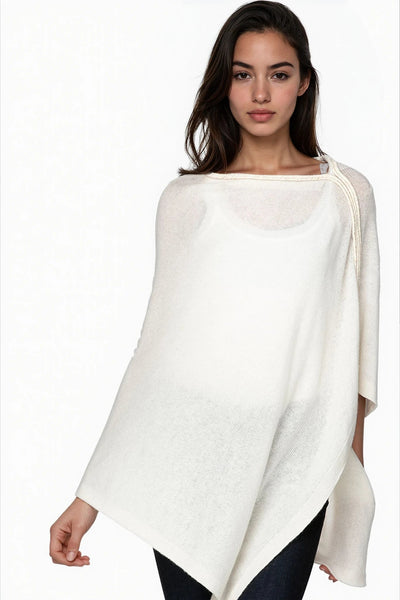 California Cashmere by Subtle Luxury Cashmere Golden Trim Cashmere Poncho / O/S / Ivory-Gold Be Golden 100% Cashmere Braided Trim Poncho