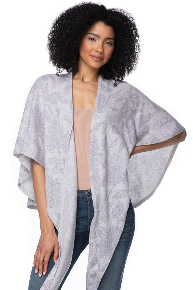 California Cashmere by Subtle Luxury Luxury Scarf Flower of Happiness-Silver / One Size 100% Cashmere Victoria Wrap Sweater