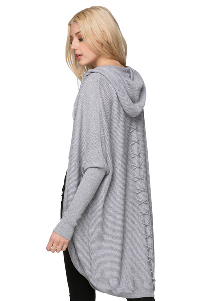 California Cashmere by Subtle Luxury Sweater Alana Criss Cross Hooded Cardigan in Ultra Soft Cotton-Tencil Yarn Blend