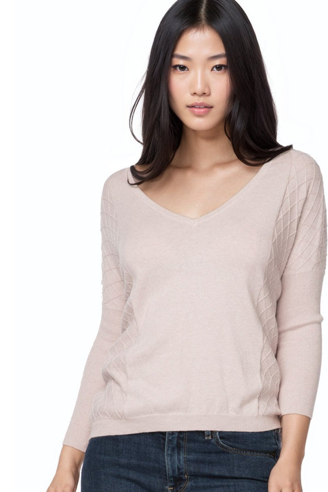 California Cashmere by Subtle Luxury Sweater Cara Textured V Neck / S/M / Blush Lime Cara Textured V-Neck Sweater Cotton Cashmere