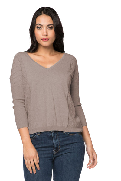 California Cashmere by Subtle Luxury Sweater Cara Textured V Neck / XS/S / Delta Cara Textured V-Neck Sweater Knit Cotton Cashmere Blend