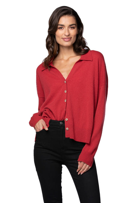 Rose Washable Cashmere Collared Cardi in Whisper
