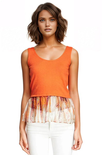 California Cashmere by Subtle Luxury Tanks Vintage Flounce Print Mixed Media Sweater Tank