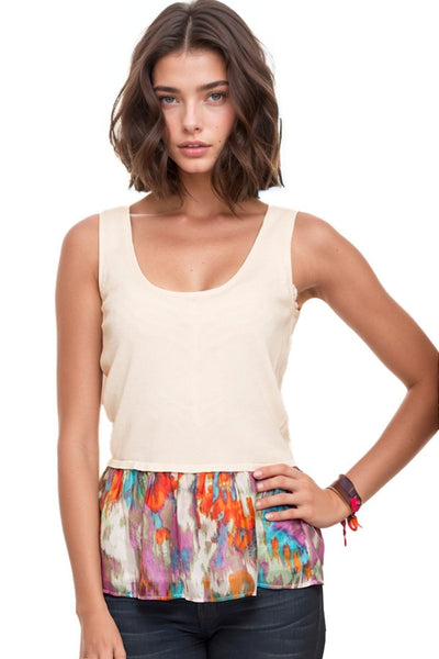 California Cashmere by Subtle Luxury Tanks XS/S / chalk / painted rain Vintage Flounce Print Mixed Media Sweater Tank