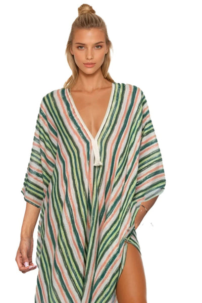 Citrus Stripe Print Coverup Braided Kaftan Dress - Subtle Luxury