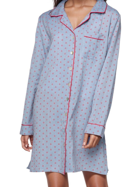 Cotton Chambray Night Shirt in Geo Dot Print - Subtle Luxury