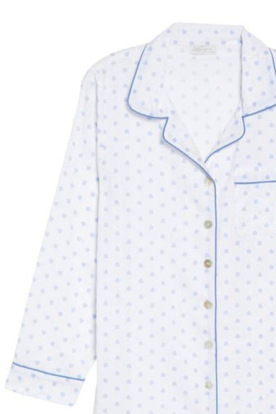 Cotton Chambray Night Shirt in White - Mini Blue Dot Print - Subtle Luxury