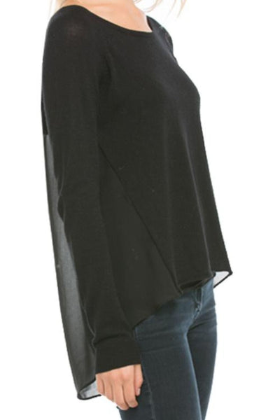 Crewneck Cotton - Cashmere Sweater with Silk Back Panel - Subtle Luxury