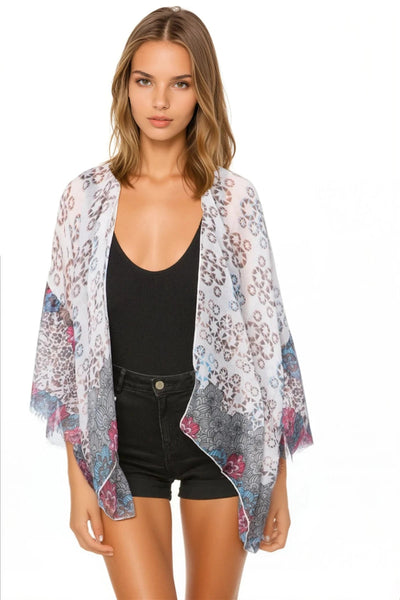 Cropped Bell Sleeve Kimono Coverup in Assorted Prints - Subtle Luxury