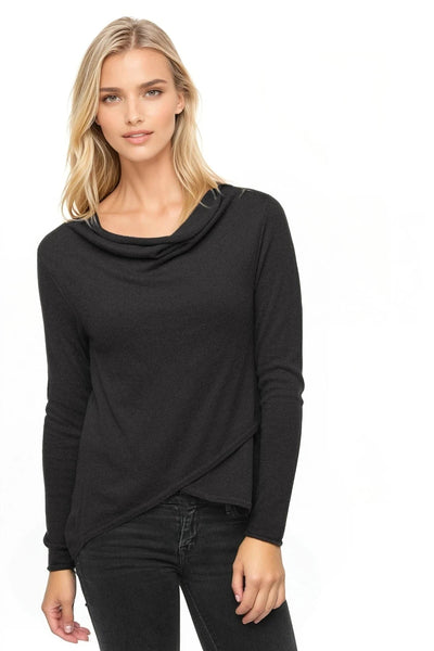 Cross Over Mock Neck Mixed Media Back Panel Sweater - Subtle Luxury