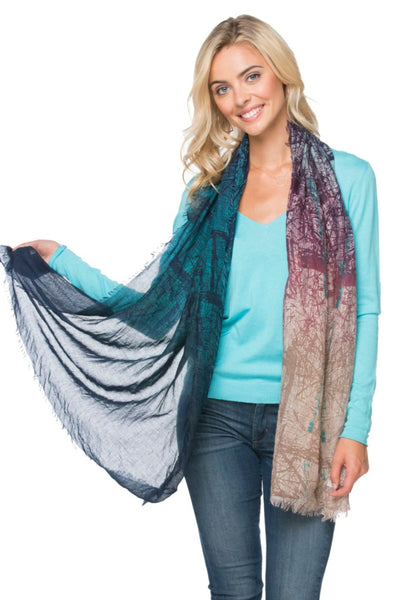 Digital Trees Printed Scarf Wrap in Brown/Blue - Subtle Luxury