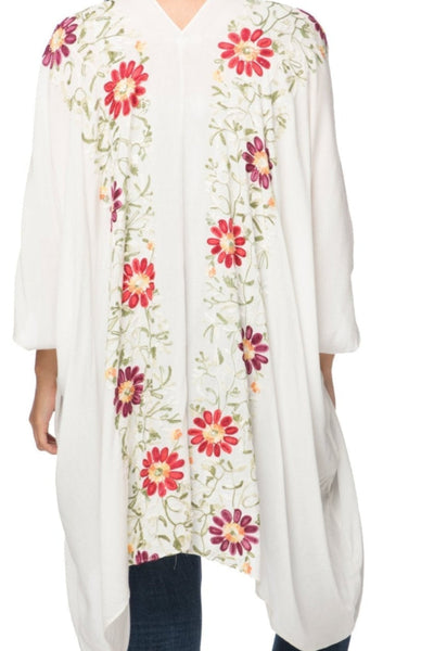 Floral Vines Embroidered Kimono Coverup - Subtle Luxury