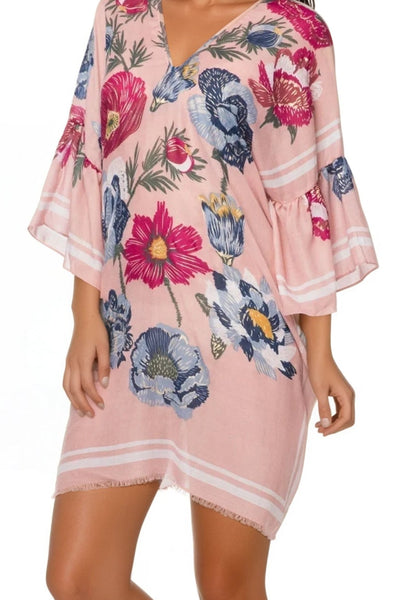 Flowers Forever Print | Bell Sleeve Kaftan Dress Coverup - Subtle Luxury