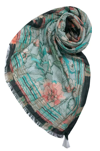 Flowing Florals Print Multi - War Sarong Scarf Wrap - Subtle Luxury