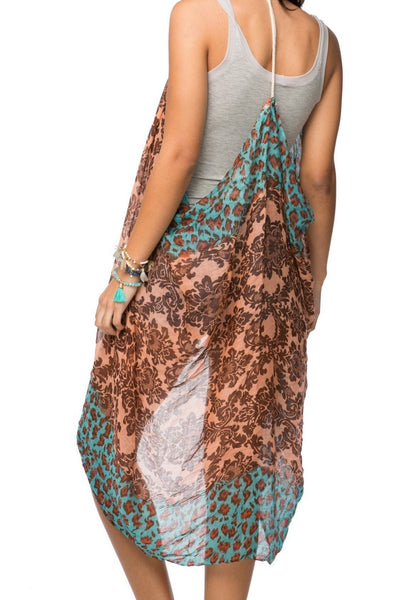 Free Spirit Multi - Wear Coverup Vest Dress in Leopard Damask Print - Subtle Luxury