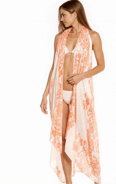 Free Spirit Multi Wear Coverup Vest in Antique Porcelain Print - Subtle Luxury