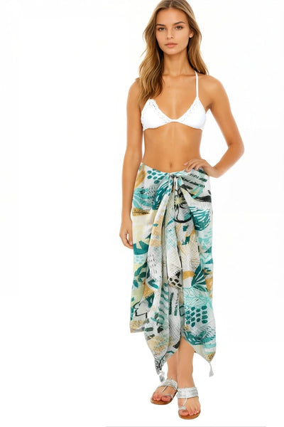 Golden Afternoon Texture Print Sarong Wrap Scarf Coverup - Subtle Luxury