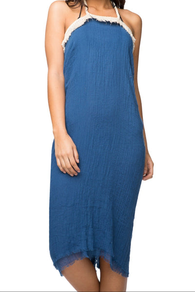 Halter Fringe Beach Coverup Dress Solid Gauze - Subtle Luxury