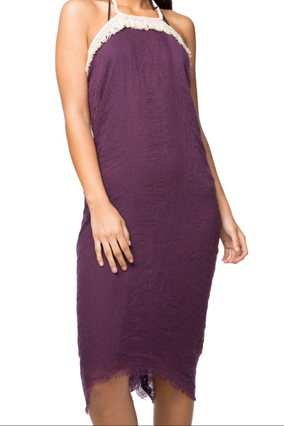 Halter Fringe Beach Coverup Dress Solid Gauze - Subtle Luxury