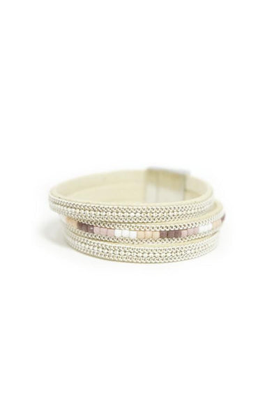 Leather Cuff Bracelet Pastel White Beaded
- Subtle Luxury