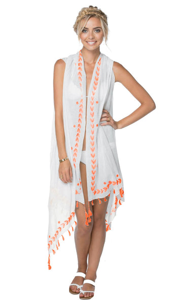 Long Draped Vest in Leaf Dot Embroidery - Subtle Luxury