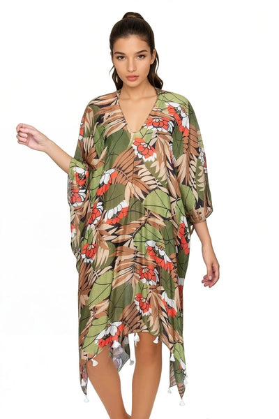 Lotus Pathway Print V - Neck Sundress Coverup - Subtle Luxury